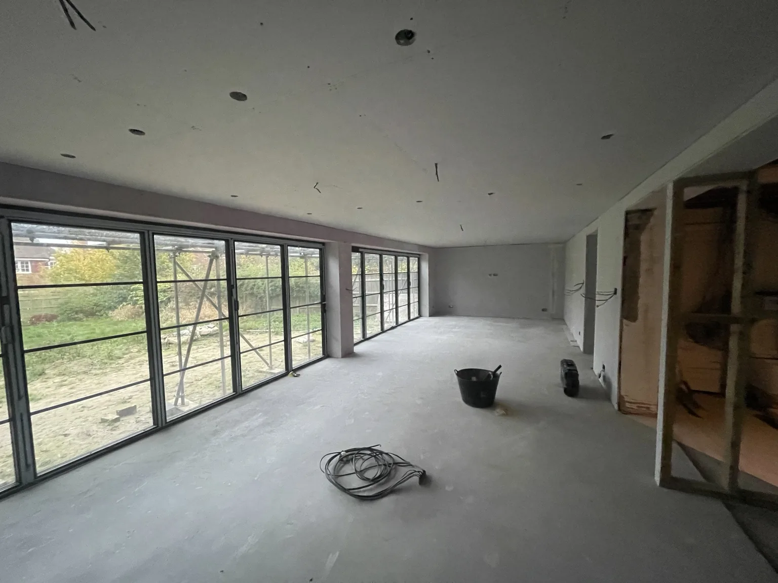 Open-plan living space during internal fit-out