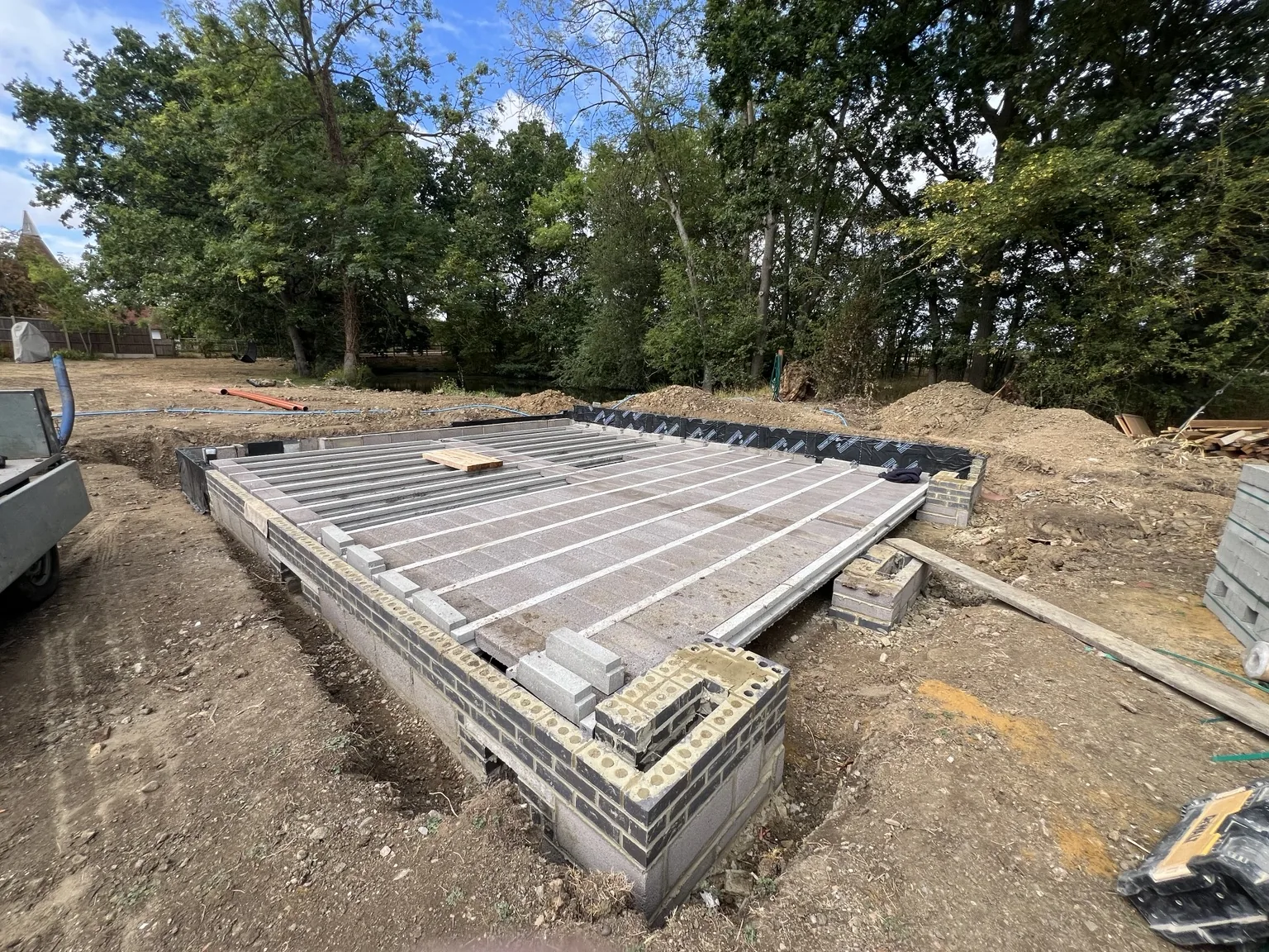 Block and beam floor installation to garage